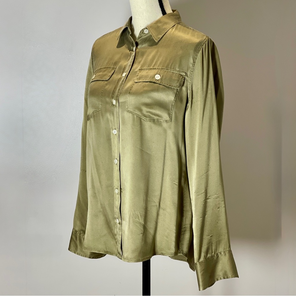 J.Crew Olive Silk Button-Down Blouse